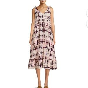 Time & Tru double cloth tie shoulder midi dress